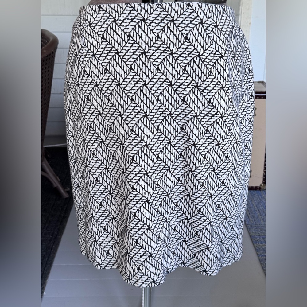 Talbots Black & White Nautical Woven Rope Plaid Geometric Stretch Skirt 14 WP
